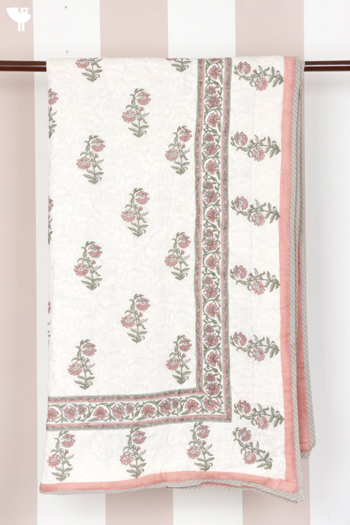 Mulmul Cotton Quilt Floral Block Print