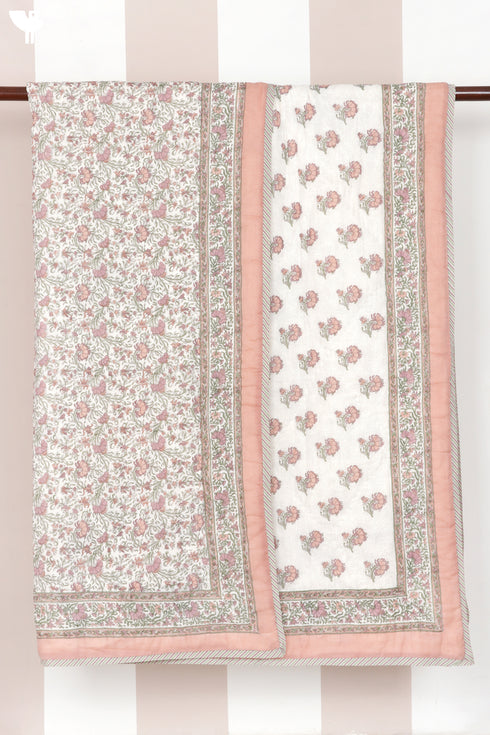 Mulmul Cotton Quilt Floral Block Print Soft White Paisley