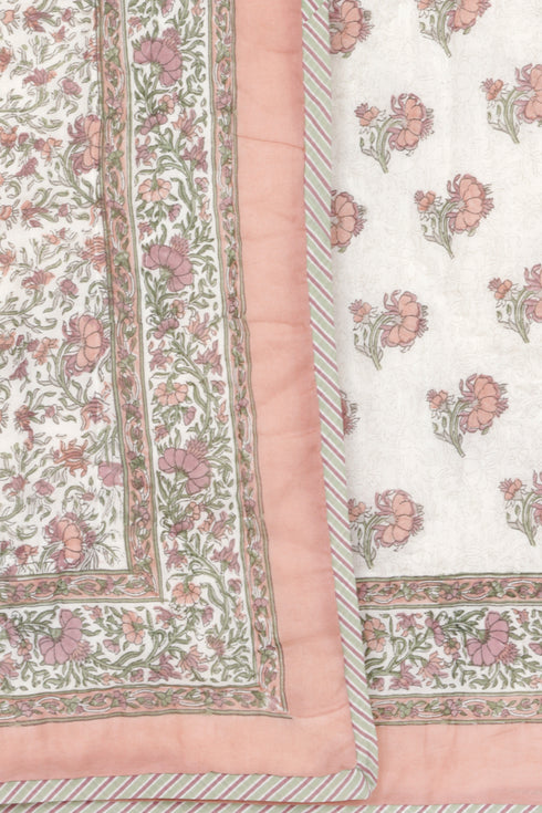 Mulmul Cotton Quilt Floral Block Print Soft White Paisley