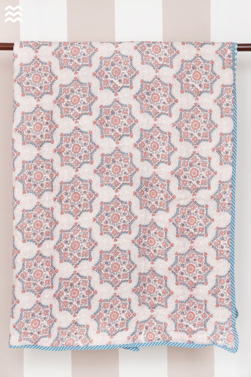 Mulmul Cotton Quilt in Floral Block Print