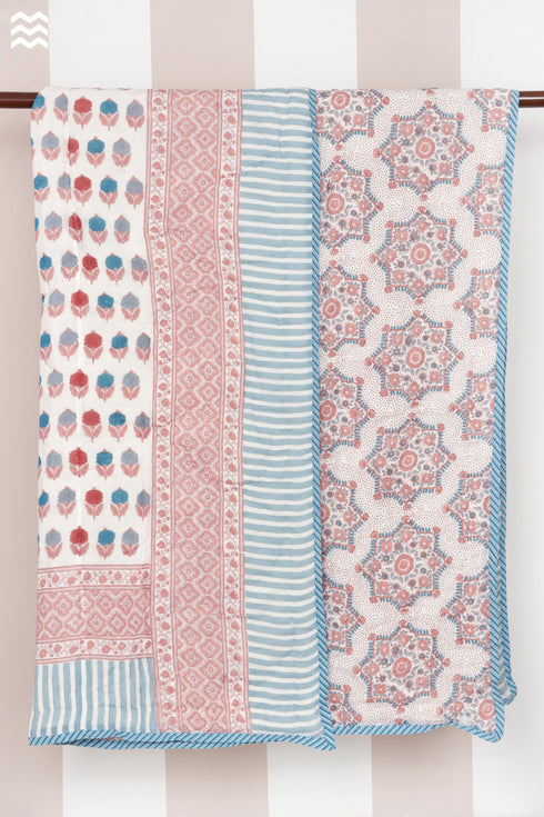 Mulmul Cotton Quilt in Floral Block Print