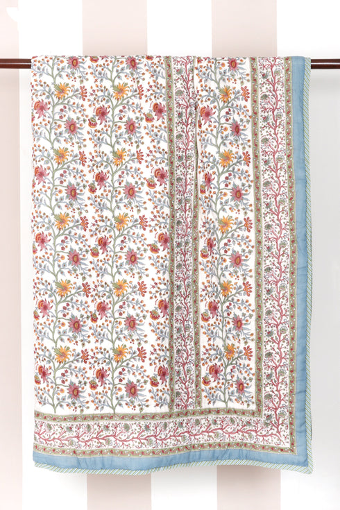 Mulmul Cotton Quilt Floral Block Print