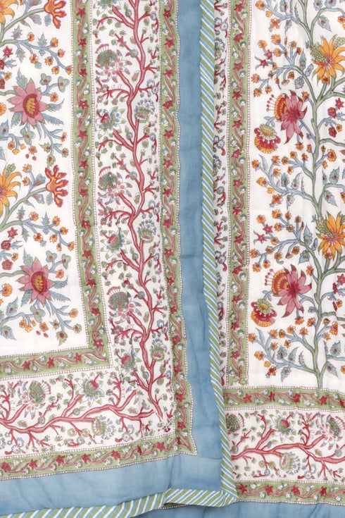 Mulmul Cotton Quilt Floral Block Print