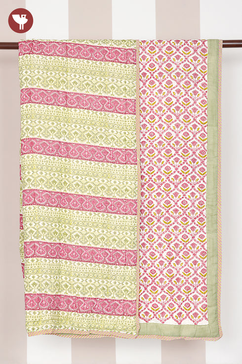 Mulmul Cotton Quilt in Floral Block Print