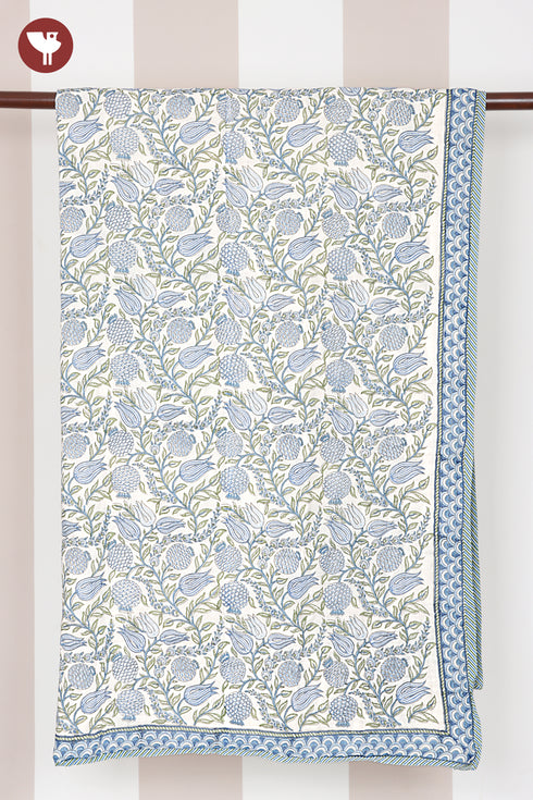 Mulmul Cotton Quilt in Floral Block Print