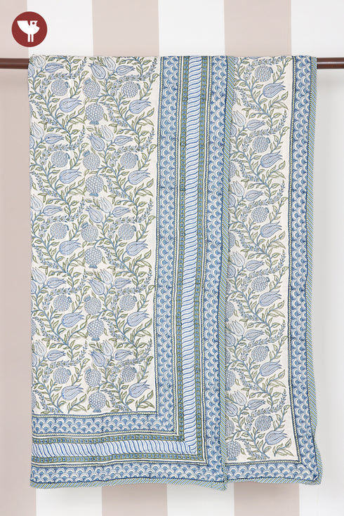 Mulmul Cotton Quilt in Floral Block Print