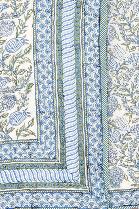 Mulmul Cotton Quilt in Floral Block Print