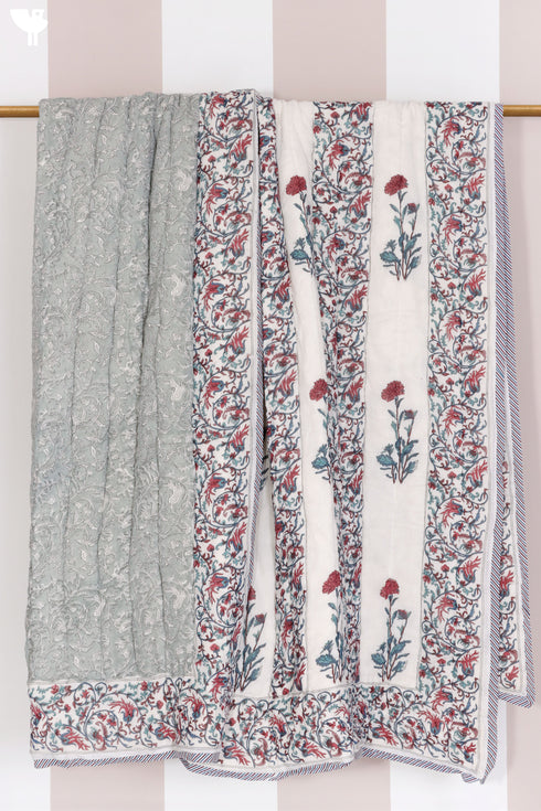 Mulmul Cotton Quilt in Floral Block Print