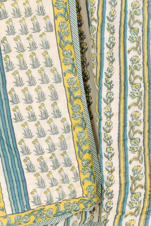 Mulmul Cotton Quilt in Floral Block Print