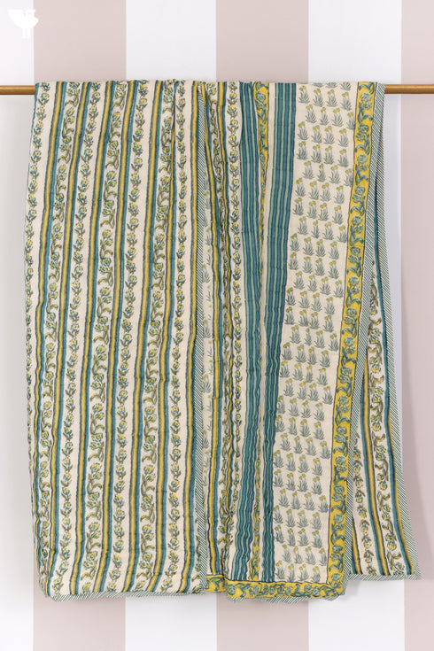 Mulmul Cotton Quilt in Floral Block Print