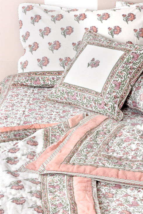 Mulmul Cotton Quilt Floral Block Print Soft White Paisley