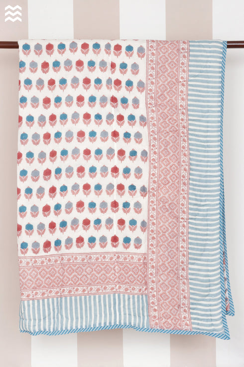 Mulmul Cotton Quilt in Floral Block Print