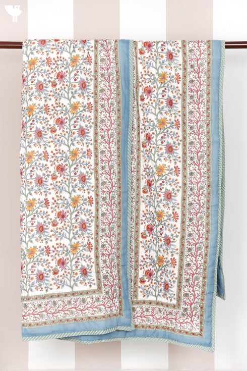 Mulmul Cotton Quilt Floral Block Print