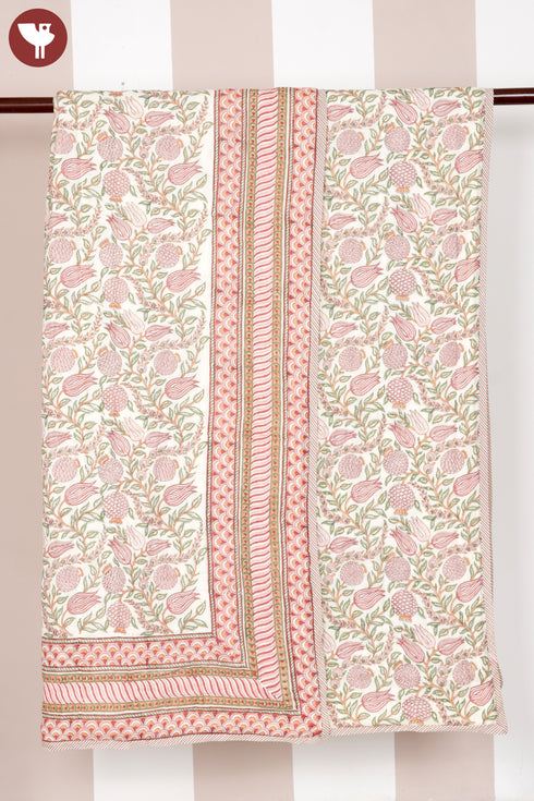 Mulmul Cotton Quilt Floral Block Print