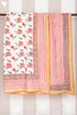 Mulmul Cotton Quilt in Floral Block Print White