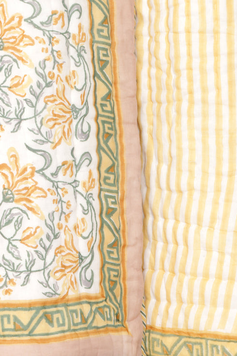 Mulmul Cotton Quilt Floral Block Print