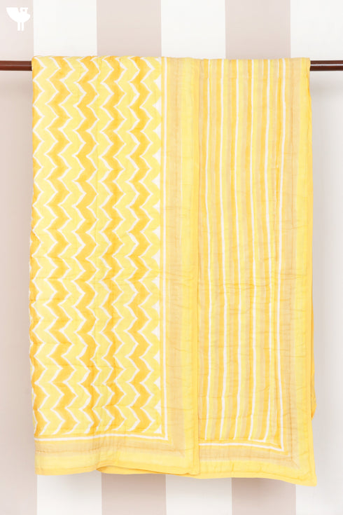 Mulmul Cotton Quilt in Block Print Yellow