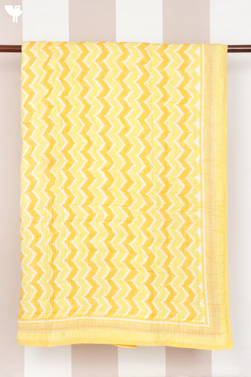 Mulmul Cotton Quilt in Block Print Yellow