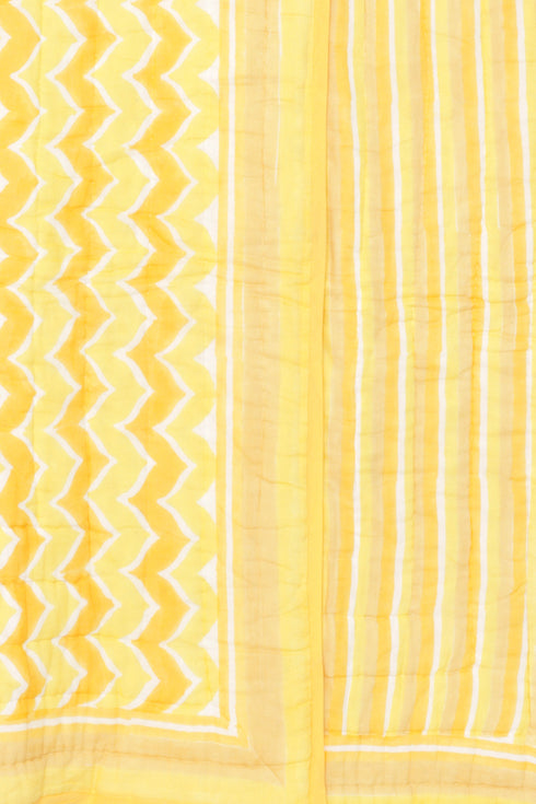 Mulmul Cotton Quilt in Block Print Yellow