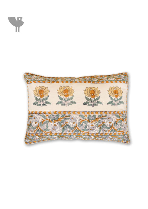 20s Cotton Cushion Cover in Block Print with Piping