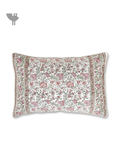 20s Cotton Cushion Cover In Floral Block Print Soft White Peach