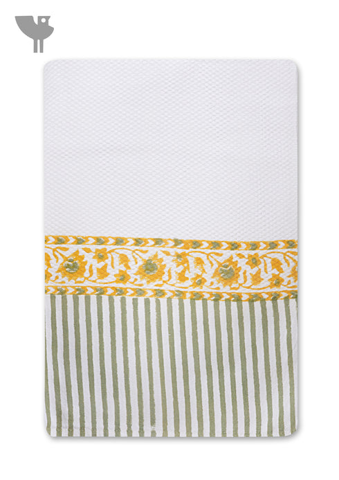 Handloom Cotton Bath Towel With Block Print Border