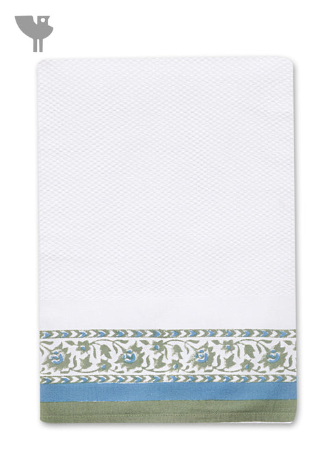 Handloom Cotton Bath Towel With Block Print Border
