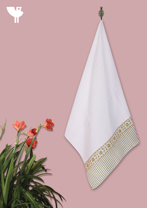 Handloom Cotton Bath Towel With Block Print Border