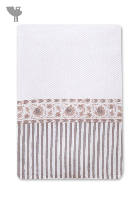 Handloom Cotton Bath Towel With Block Print Border
