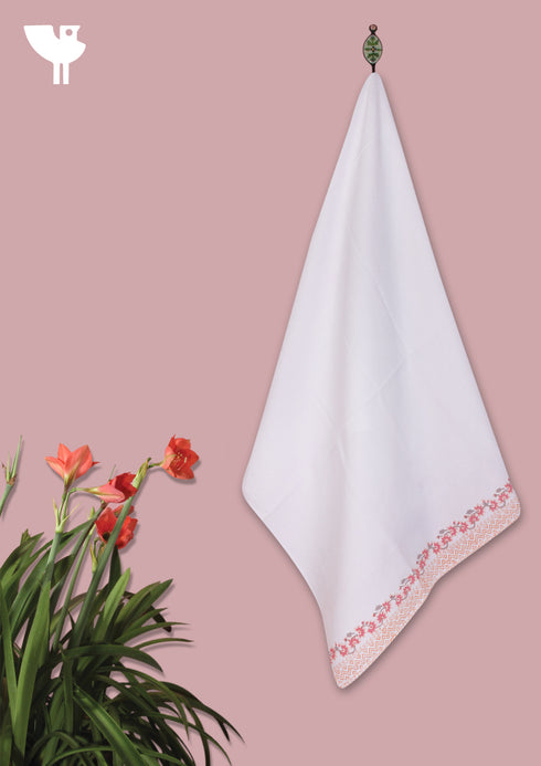 Handloom Cotton Bath Towel With Block Print Border