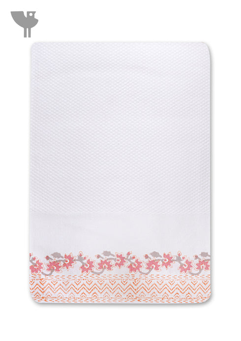 Handloom Cotton Bath Towel With Block Print Border