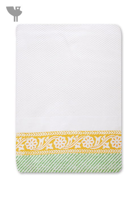 Handloom Cotton Bath Towel With Block Print Border