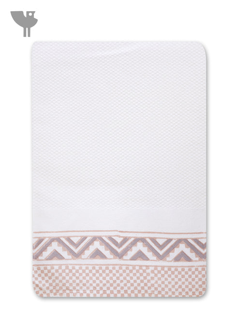 Handloom Cotton Bath Towel With Block Print Border