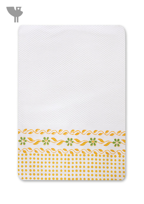 Handloom Cotton Bath Towel With Block Print Border