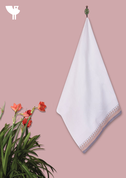 Handloom Cotton Bath Towel With Block Print Border