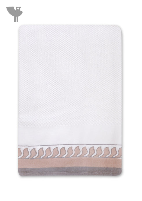 Handloom Cotton Bath Towel With Block Print Border