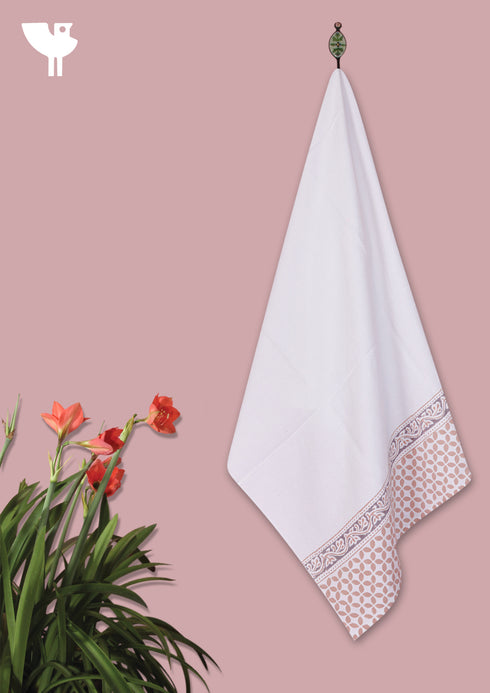 Handloom Cotton Bath Towel With Block Print Border