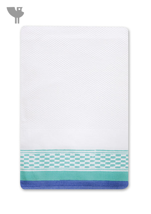 Handloom Cotton Bath Towel With Block Print Border
