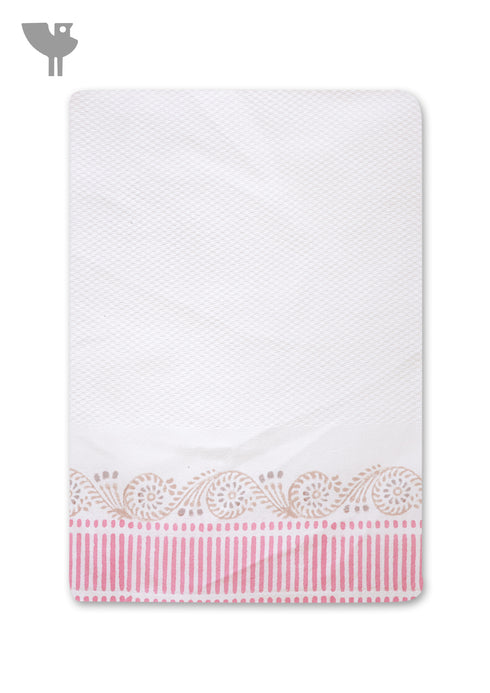Handloom Cotton Bath Towel With Block Print Border