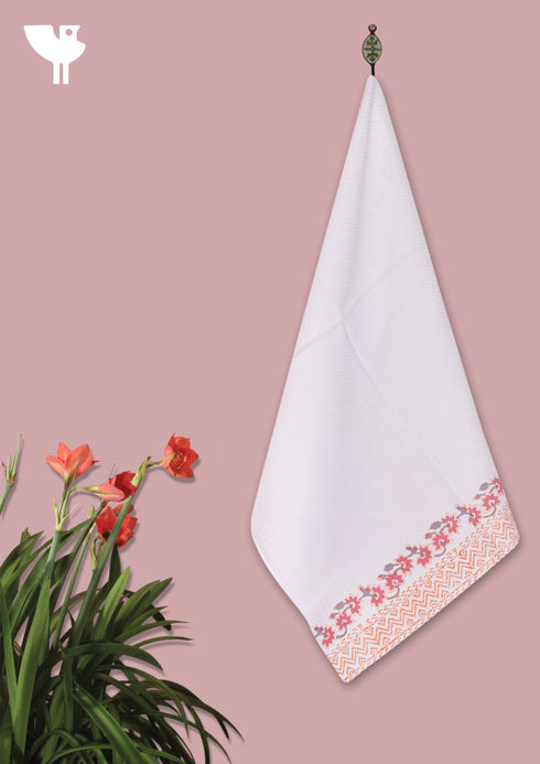 Handloom Cotton Hand Towel With Block Print Border