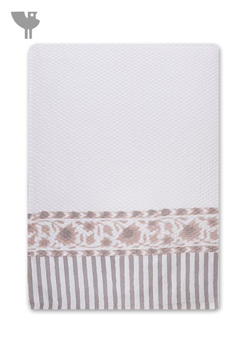Handloom Cotton Hand Towel With Block Print Border