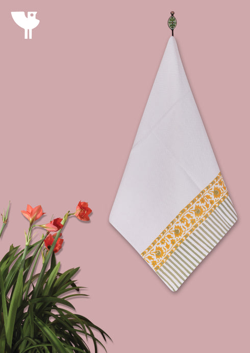Handloom Cotton Hand Towel With Block Print Border