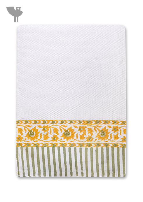 Handloom Cotton Hand Towel With Block Print Border