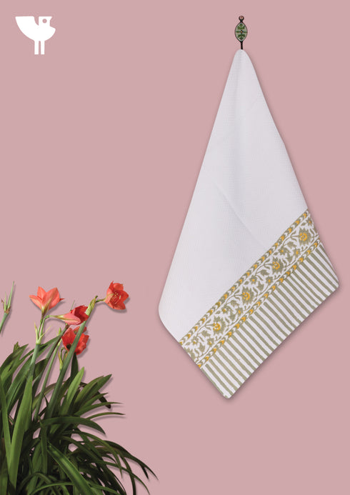 Handloom Cotton Hand Towel With Block Print Border