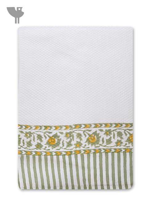Handloom Cotton Hand Towel With Block Print Border