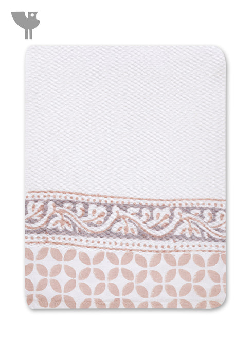 Handloom Cotton Hand Towel With Block Print Border
