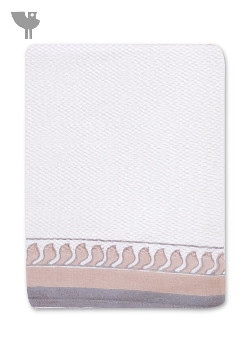Handloom Cotton Hand Towel With Block Print Border