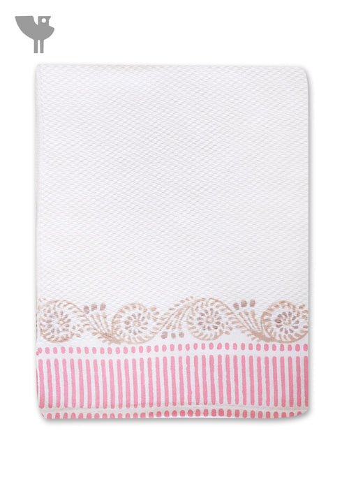 Handloom Cotton Hand Towel With Block Print Border