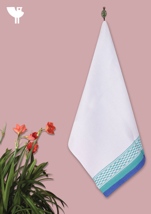 Handloom Cotton Hand Towel With Block Print Border