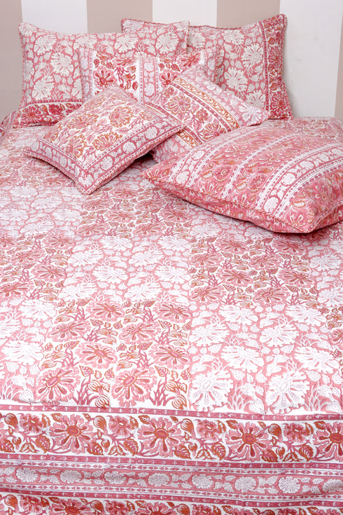 20s Cotton Bed Cover in Floral Block Print